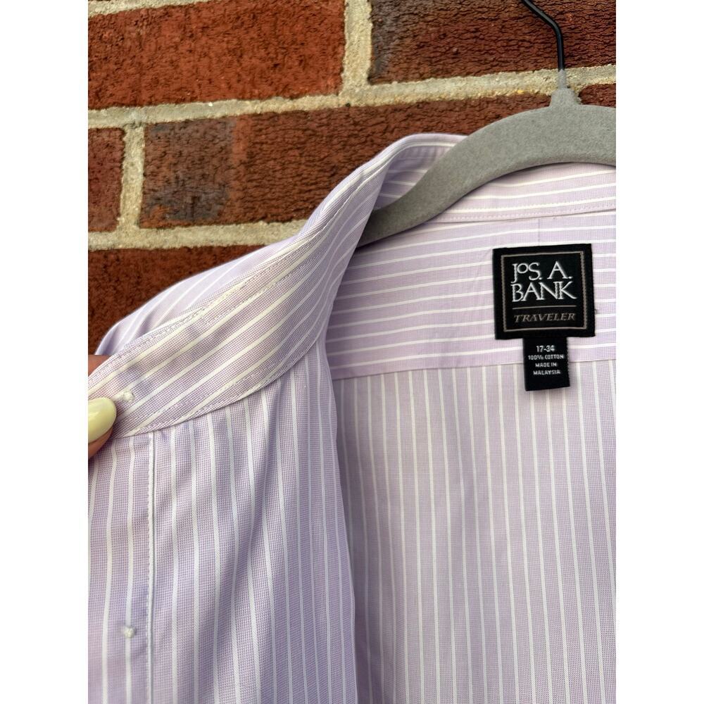 Jos A Bank Traveler Dress Shirt 17 34 Purple White Stripe 100% Cotton Mens - Picture 6 of 12